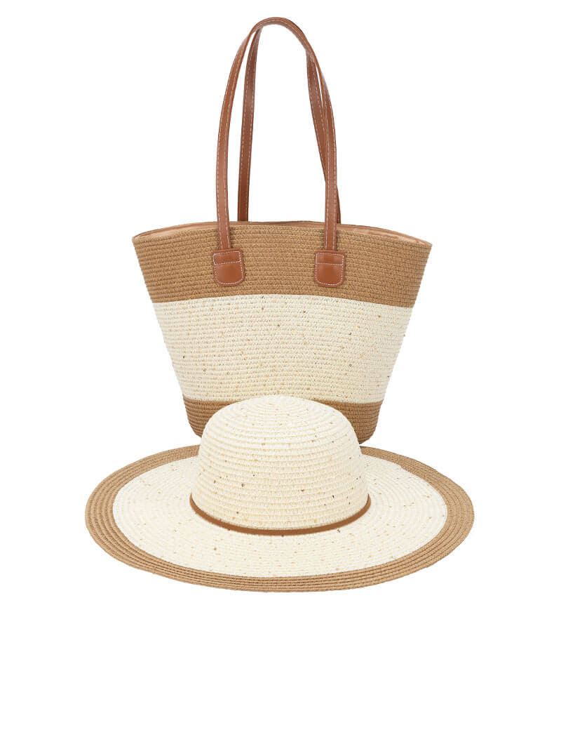 Ensemble sac et chapeau en paille